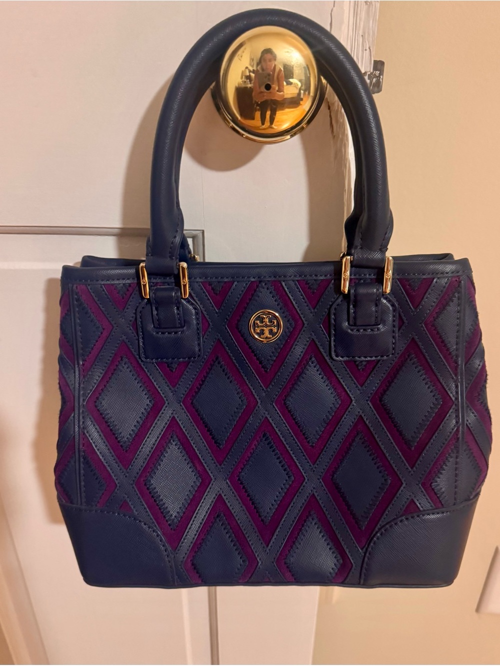 Tory Burch Navy & Plum Quilted Diamond Satchel